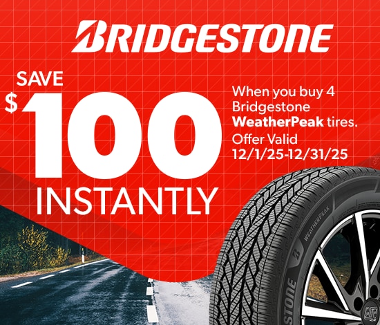 Save $100 Instantly on 4 Bridgestone WeatherPeak Tires