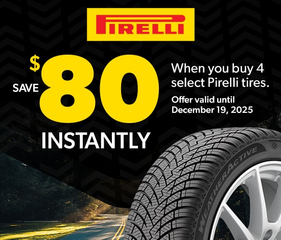 Save $80 Instantly on Four Select Pirelli Tires