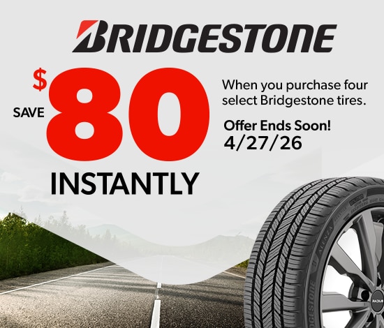 Buy a Set of 4 Select Bridgestone Tires, Save $80 Instantly