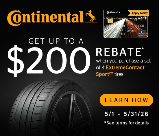 Buy four Continental ExtremeContact Sport 02 Tires, Get a $110 Prepaid Mastercard