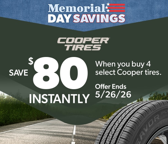 Memorial Day Savings : Buy 4 Select Cooper Tires, Save $80 Instantly