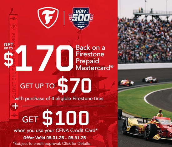 Buy 4 select Tires, Get Up to a $70 Firestone Prepaid Mastercard