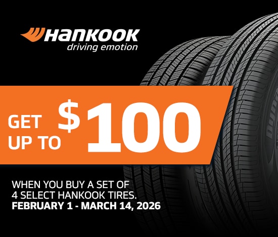 Buy 4 Select Tires, Get up to a $100 Hankook Prepaid Mastercard by Mail