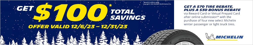 Get Up to $100* Total Savings via Online Submission from Michelin Tires