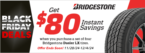 Black Friday Savings | Save $80 Instantly on Four Bridgestone Dueler LX Tires