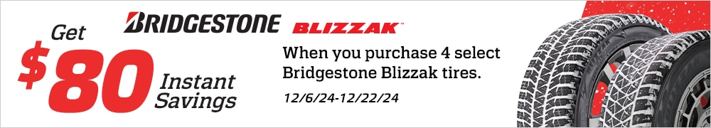 Save $80 Instantly on Four Select Bridgestone Blizzak Tires