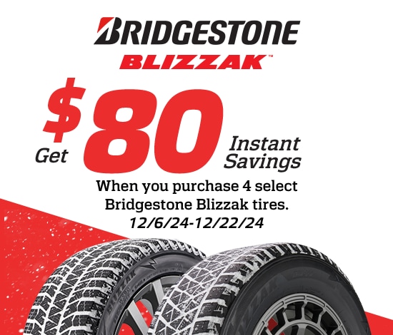 Save $80 Instantly on Four Select Bridgestone Blizzak Tires