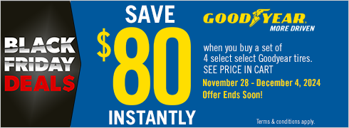 Black Friday Savings | Save $80 Instantly on Four Select Goodyear tires