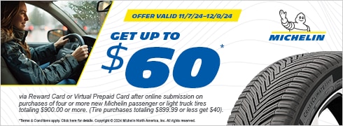 Buy a set of four and get up to a $60* Visa® Reward Card or Visa® Virtual Prepaid Card after online submission.