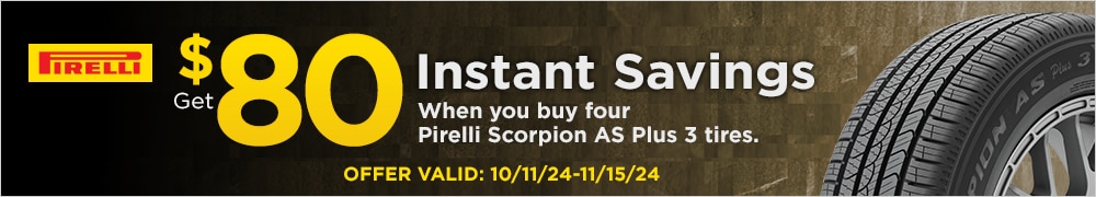 Save $80 Instantly on Four Pirelli Scorpion AS Plus 3 Tires