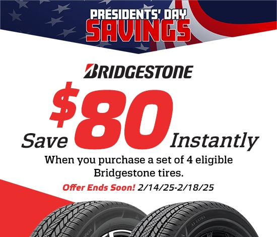 Presidents’ Day Savings | Save $80 Instantly on Four Select Bridgestone Tires