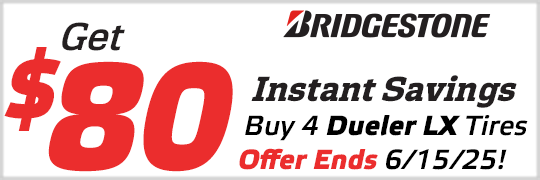 Save $80 Instantly on Four Bridgestone Dueler LX Tires