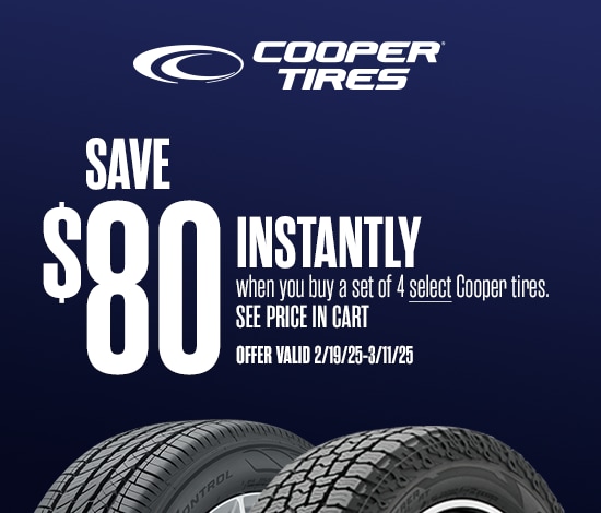 Save $80 Instantly on 4 Select Cooper Tires