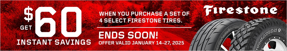 Save $60 Instantly on Four Select Firestone Tires