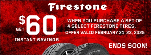 Save $60 Instantly on Four Select Firestone Tires