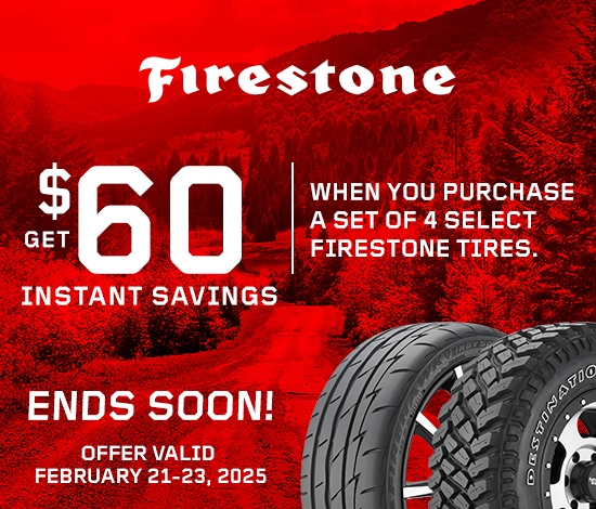 Save $60 Instantly on Four Select Firestone Tires