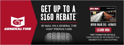 Get Up to an $80 General Tire Visa Prepaid Card