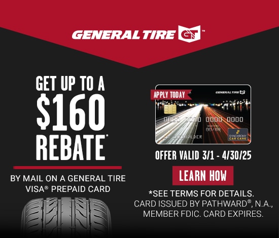 Get Up to an $80 General Tire Visa Prepaid Card