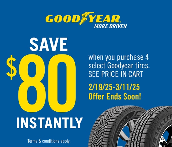 Save $80 Instantly on Four Select Goodyear Tires