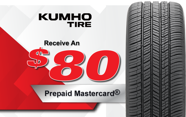 Receive an $80 Kumho Tire Prepaid Mastercard by Mail