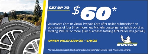 Buy a set of four and get up to a $60* Visa® Reward Card or Visa® Virtual Account after online submission.