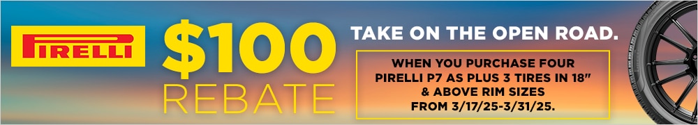 Get $100 Back When You Buy 4 Pirelli P7 AS Plus 3 Tires (18” & Above Rim Sizes)