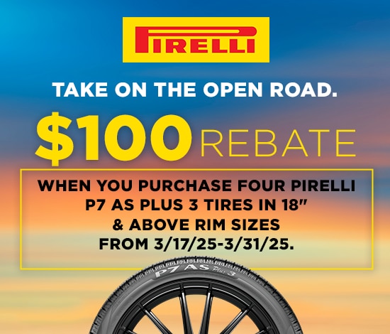 Get $100 Back When You Buy 4 Pirelli P7 AS Plus 3 Tires (18” & Above Rim Sizes)