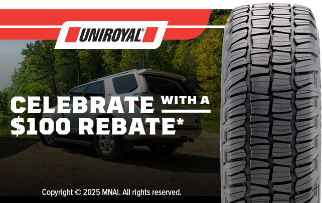 Buy 4 Select Uniroyal Tires Get $100 via Reward Card or Virtual Account