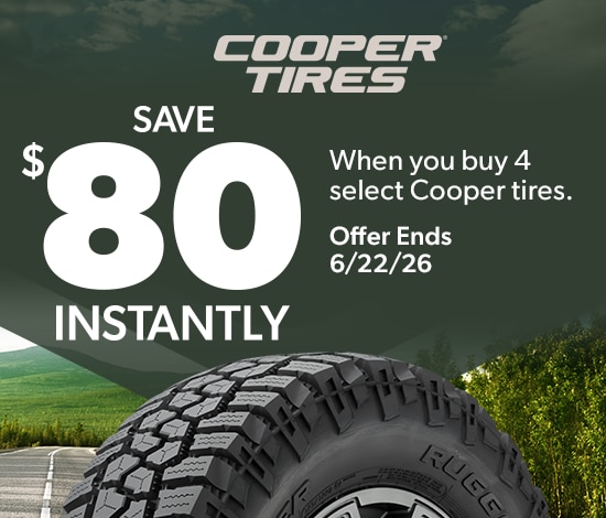 Save $80 Instantly on 4 Select Cooper Tires