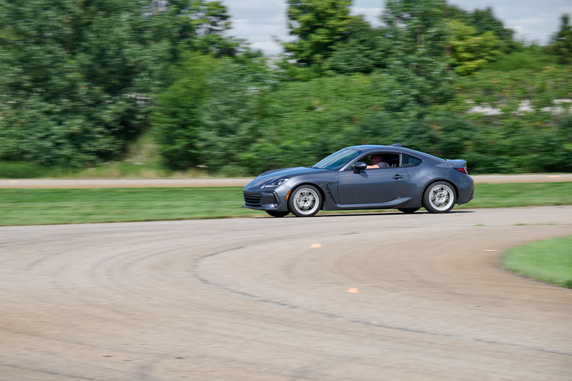 A gray 2022 Subaru BRZ Limited with Enkei Racing RPF1 (Bright Silver Painted) wheels