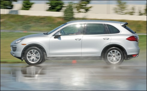 Porsche on the wet track